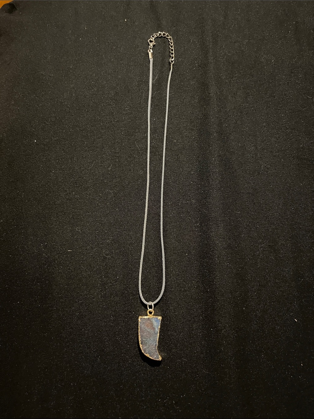Iridescent Blue Druzy Pendant Necklace with Gold Trim